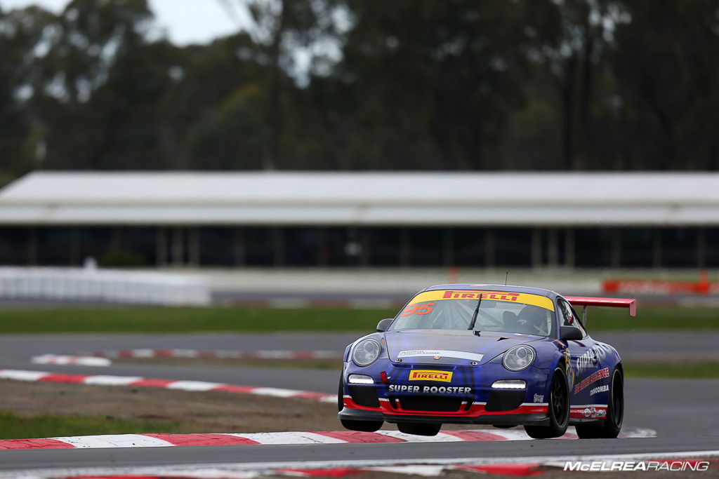 A spectacular shot of Jake Klarich at Winton in the Porsche GT3 Cup Challenge