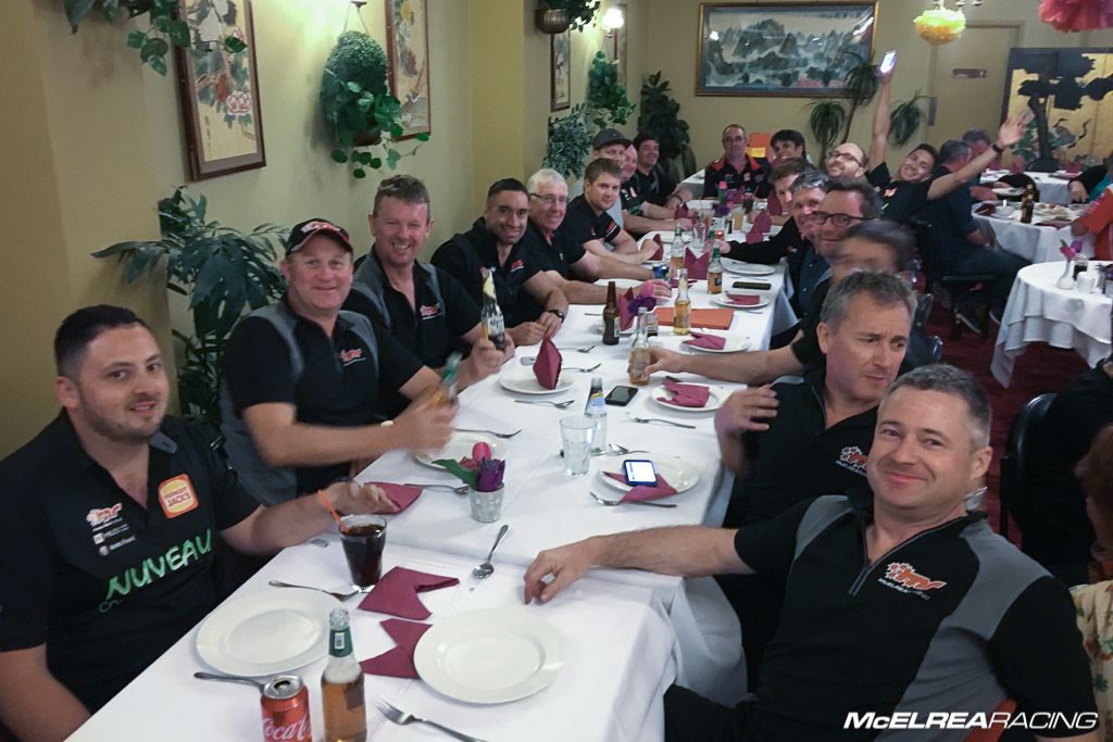 The McElrea Racing Crew having dinner at Bathurst