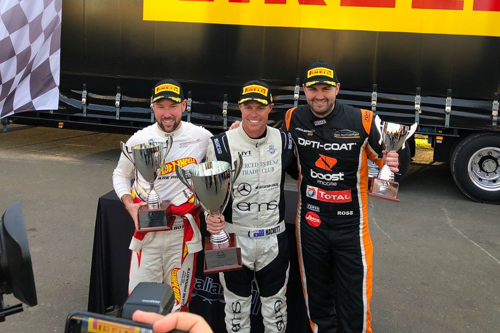 Anthony Gilbertson on the podium at Sydney Motorsport Park for round 5 of the 2018 Porsche Carrera Cup