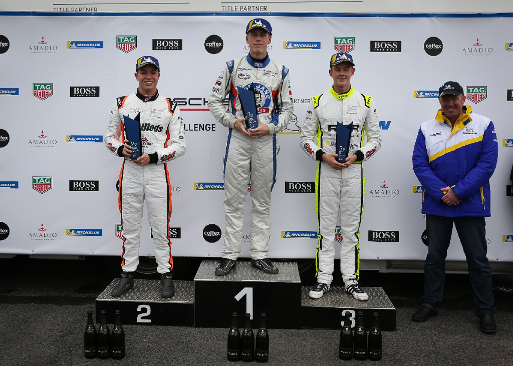 McElrea Racing drivers on the podium at Symmons Plains Raceway 2019