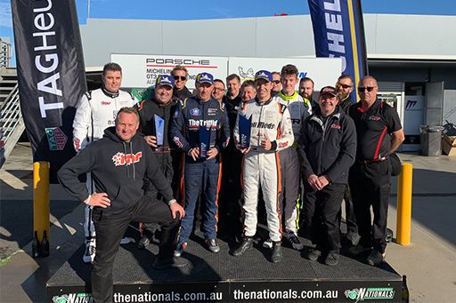 McElrea Racing drivers and crew on the podium at Phillip Island Circuit 2019