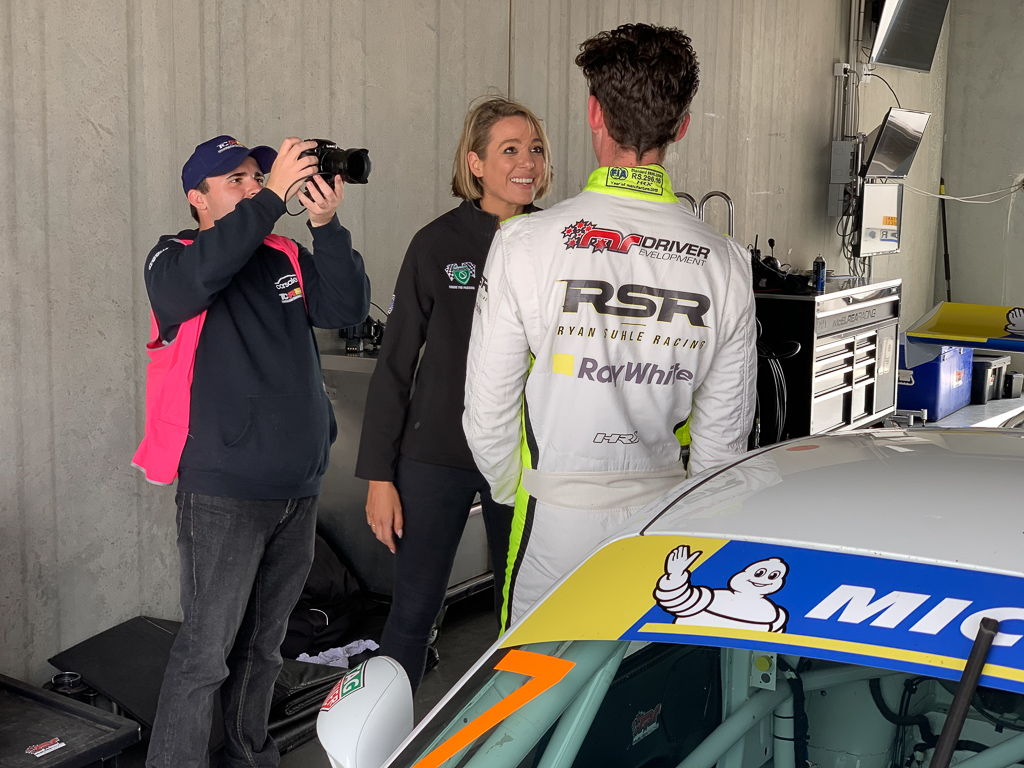 McElrea Racing driver Ryan Suhle being interviewed at The Bend Motorsport Park 2019