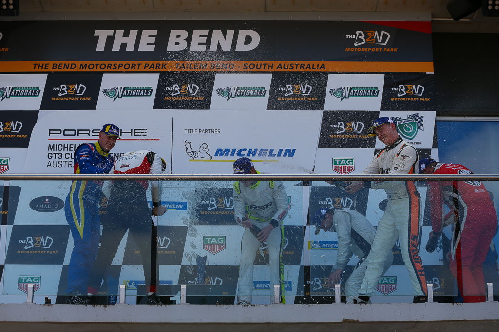 McElrea Racing drivers on the podium at The Bend Motorsport Park 2019