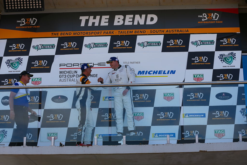 McElrea Racing drivers on the podium at The Bend Motorsport Park 2019