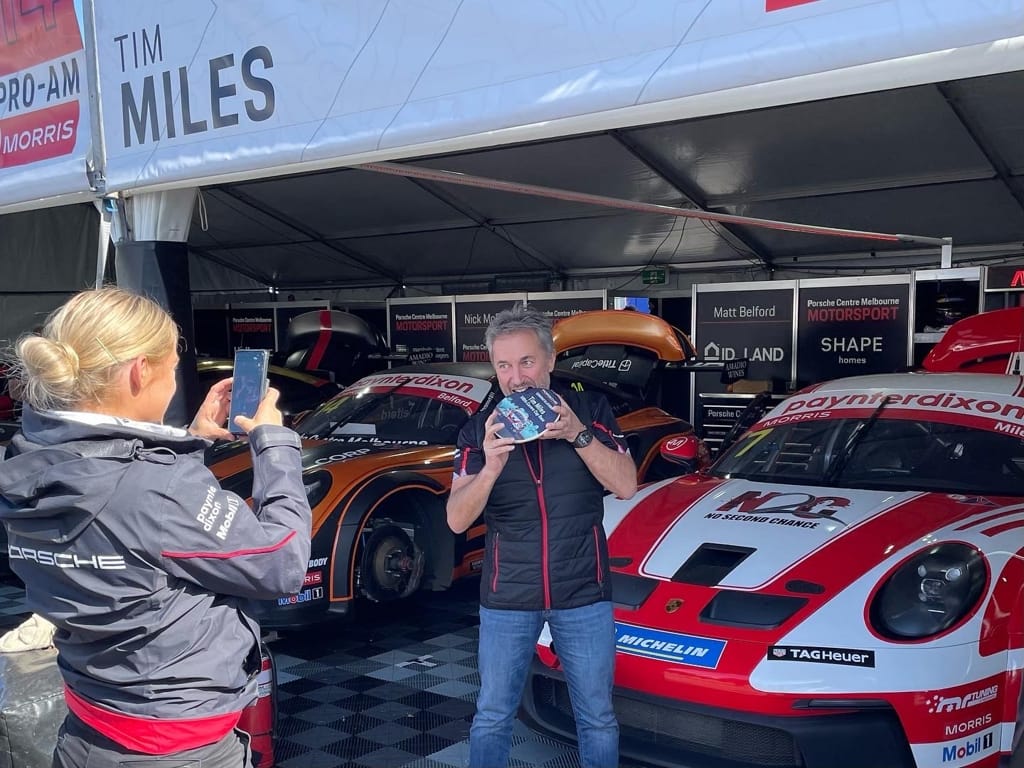 Tim Miles celebrating 100 starts in the Porsche Carrera Cup with McElrea Racing