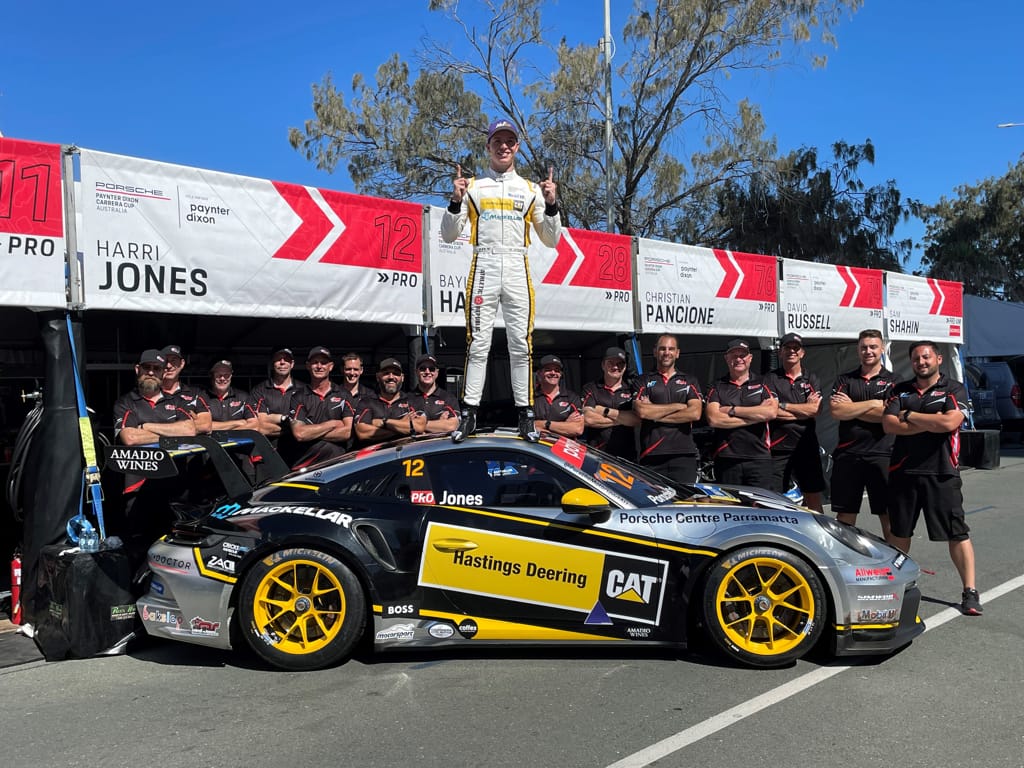 McElrea Racing driver Harri Jones #12 with the crew at Surfers Paradise Street Circuit 2022