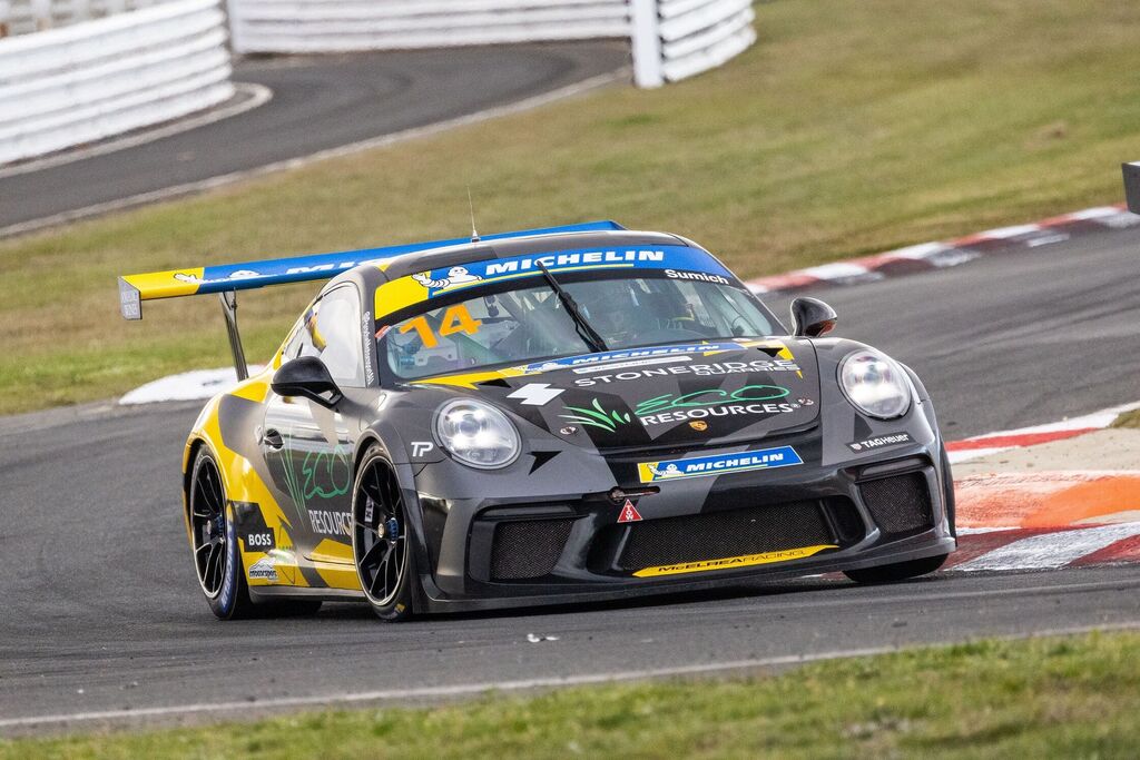 Caleb Sumich #14 racing at Symmons Plains Raceway 2023