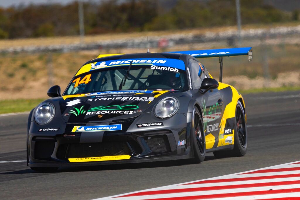 Caleb Sumich with McElrea Racing in the Michelin Sprint Challenge Round 5 at The Bend in South Australia 2023