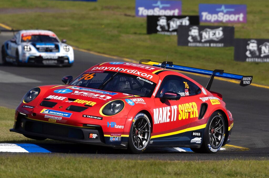 Christian Pancione #76 racing at Sandown International Raceway 2023