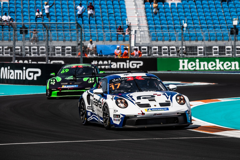 Tom Sargent with McElrea Racing in the Porsche Carrera Cup North America at Miami Grand Prix 2023 Tom Sargent #17 racing at Miami Grand Prix, Florida 2023