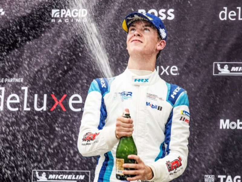 Tom Sargent #17 on the podium at Watkins Glen, New York 2023