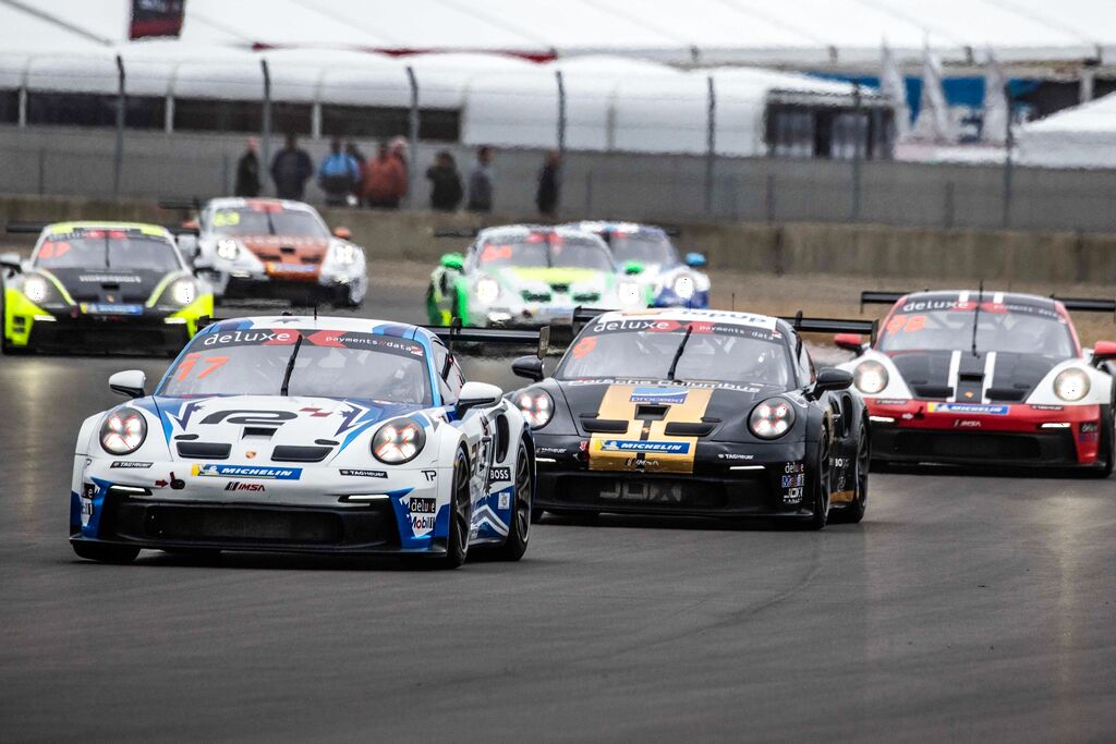 McElrea Racing driver Tom Sargent leads the Porsche Carrera Cup North America Round 7 at Rennsport Reunion 7 Laguna Seca 2023