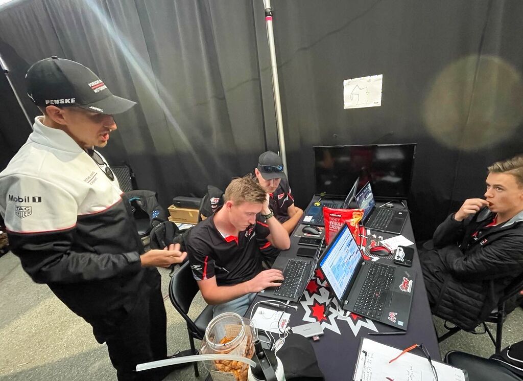 McElrea Racing driver Matt Cambell offers some advice at Laguna Seca, California 2023