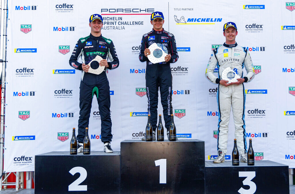 McElrea Racing drivers on the podium at Queensland Raceway 2024