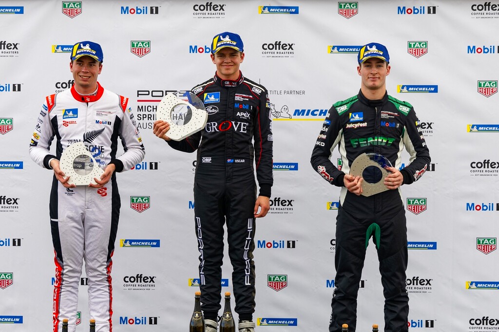 McElrea Racing drivers on the podium at Symmons Plains Raceway 2024