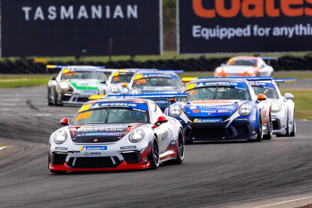 Ayrton Hodson #28 racing at Symmons Plains Raceway 2024