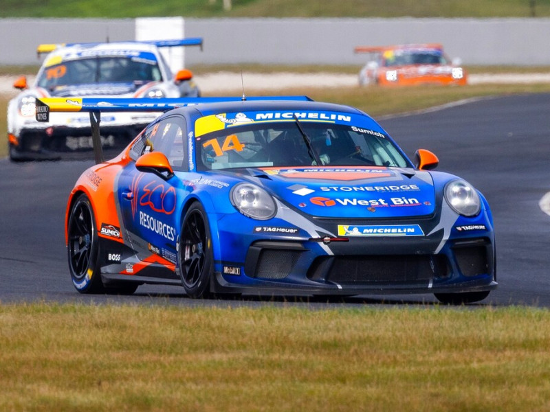 Caleb Sumich #14 racing at Symmons Plains Raceway 2024