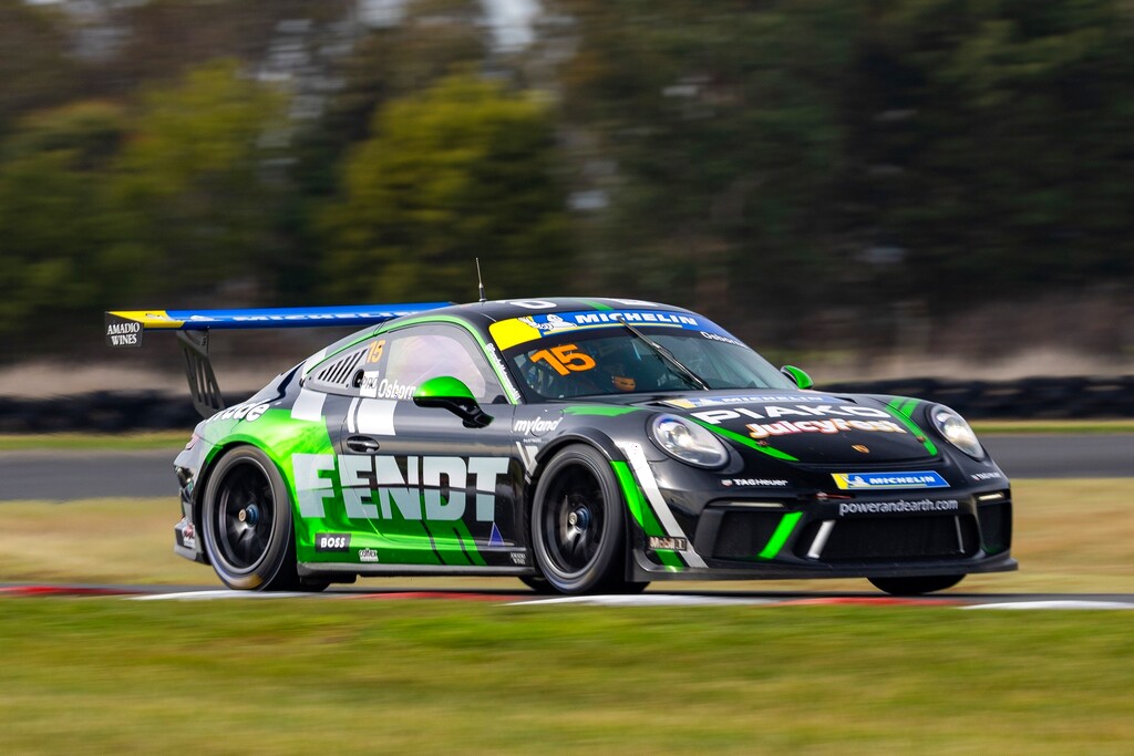 Clay Osborne with McElrea Racing in the Porsche Michelin Sprint Challenge at Symmons Plains Raceway 2024