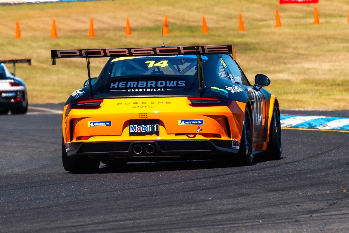 Kent Leicester #14 racing at Sandown International Raceway 2025