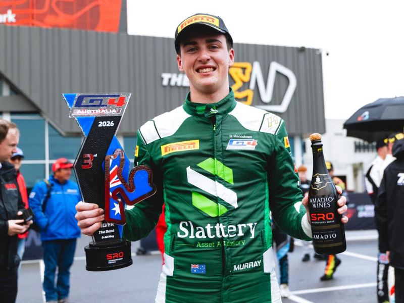 McElrea Racing driver Jay Murray #7 on the podium at The Bend Motorsport Park 2026