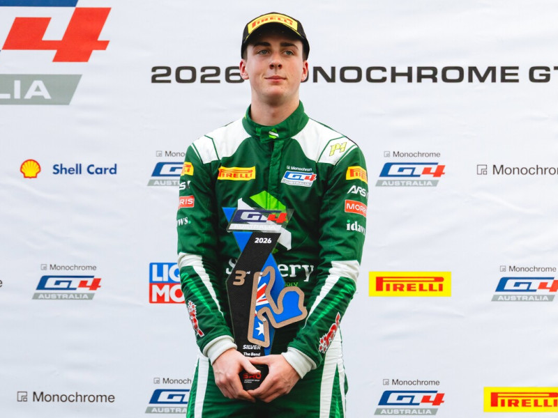 McElrea Racing driver Jay Murray #7 on the podium at The Bend Motorsport Park 2026