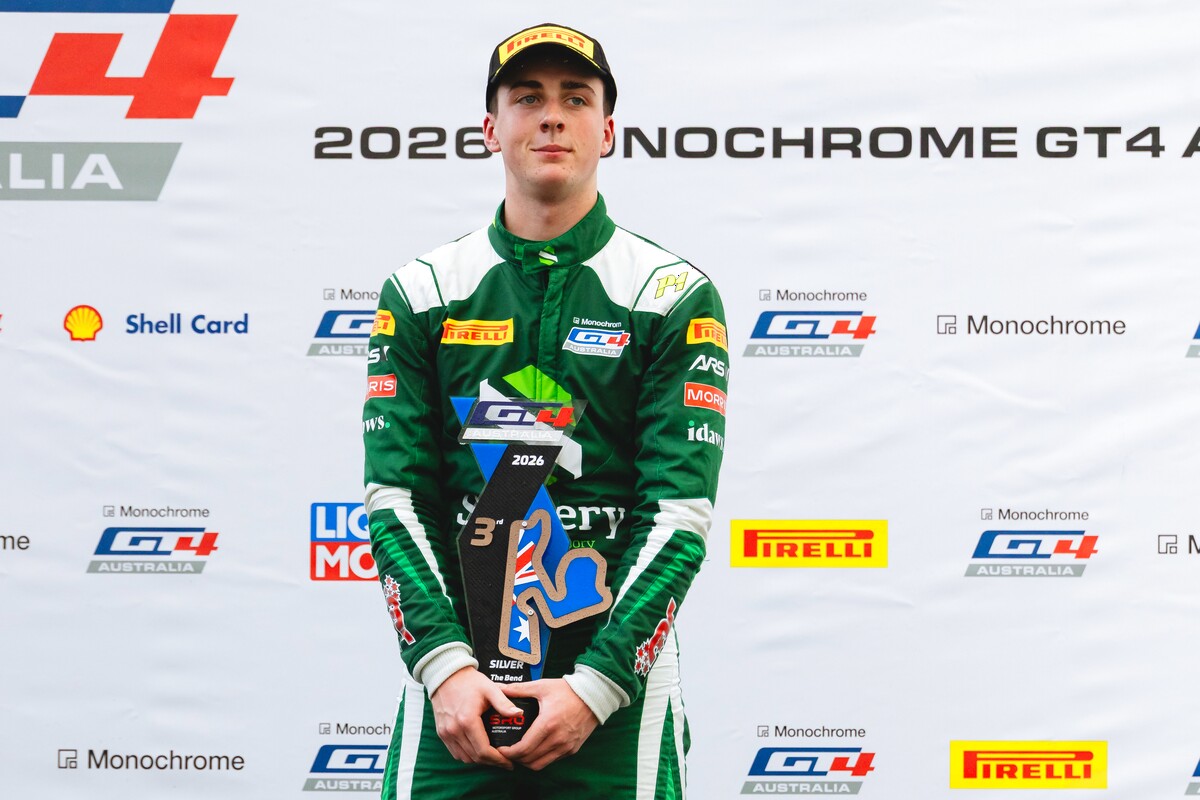 McElrea Racing driver Jay Murray #7 on the podium at The Bend Motorsport Park 2026